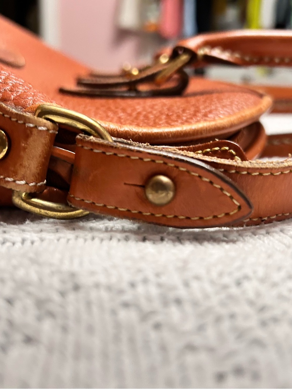 Vintage Dooney & Bourke Cognac Pebbled Leather Satchel with Crossbody Strap - Picture 5 of 8